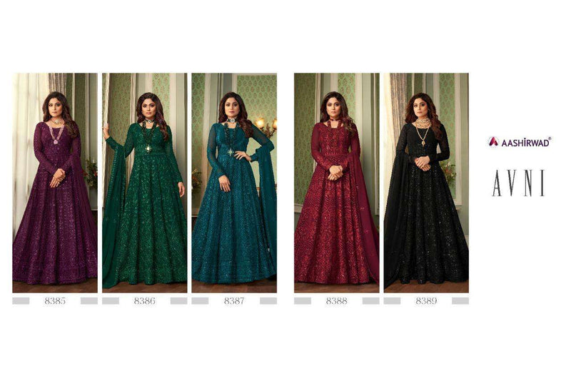 Long Flared Gown With Heavy Embroidery & Sequence Work – Cygnus Fashion